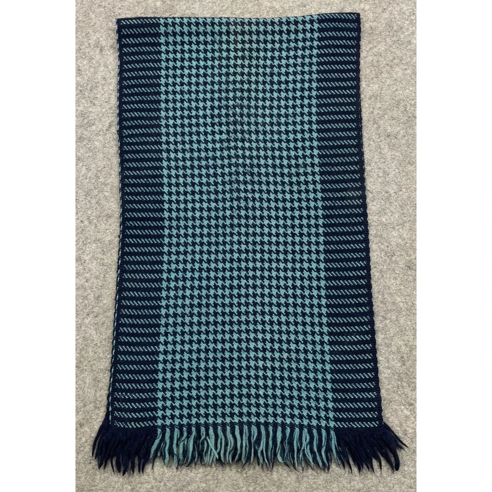 Vintage A Sulka Scarf Navy Blue Virgin Wool Houndstooth Check Kyloom 15x54